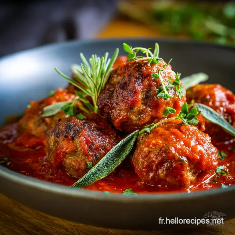 Les Boulettes De B&oelig;uf Du Chef &Agrave; La Sauce Tomate Longuement Mijot&eacute;e presentation