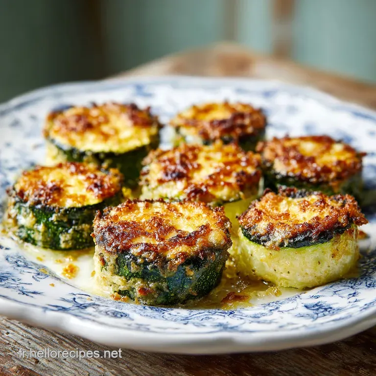 Delicately arranged zucchini fritters topped with a dollop of creamy white sauce and a scattering of fresh dill.