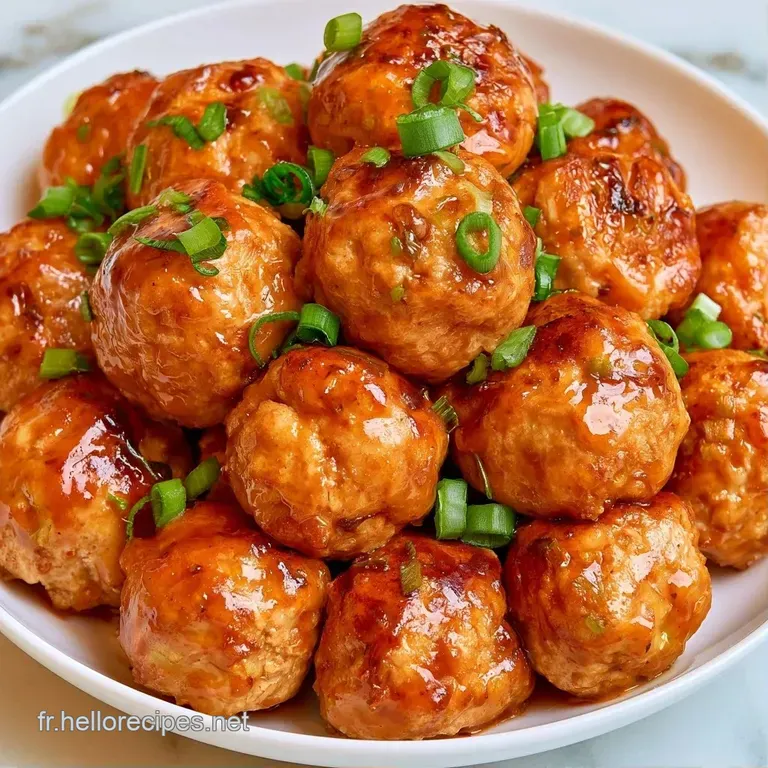 Boulettes caram&eacute;lis&eacute;es dispos&eacute;es avec soin, accompagn&eacute;es de l&eacute;gumes croquants et d'un nappage sirupeux et luisant.