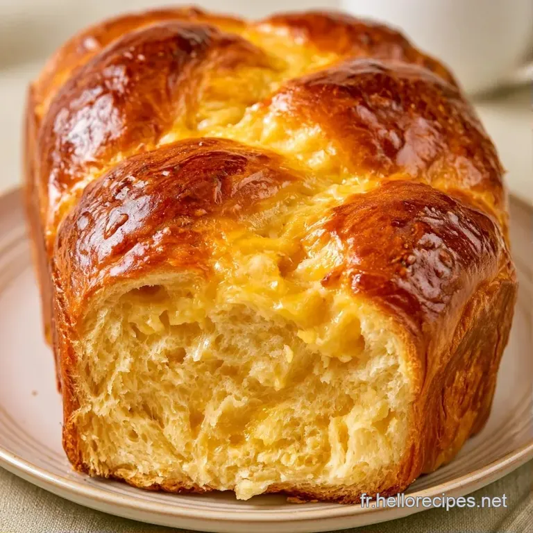 Tranche &eacute;paisse et a&eacute;r&eacute;e &agrave; la mie jaune p&acirc;le, pos&eacute;e sur une assiette blanche avec un carr&eacute; de beurre fondant.