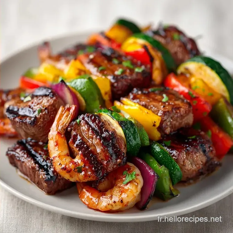 Brochettes G&eacute;antes Assorties: B&oelig;uf Poulet et Crevettes