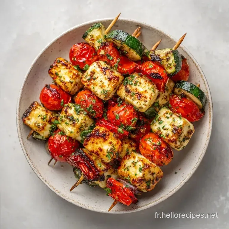 Brochettes Halloumi L&eacute;gumes: Grill&eacute;es et Color&eacute;es