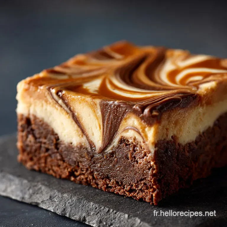 Brownie Caramel Cheesecake Swirl : La Recette Du Tourbillon D&eacute;cadent presentation
