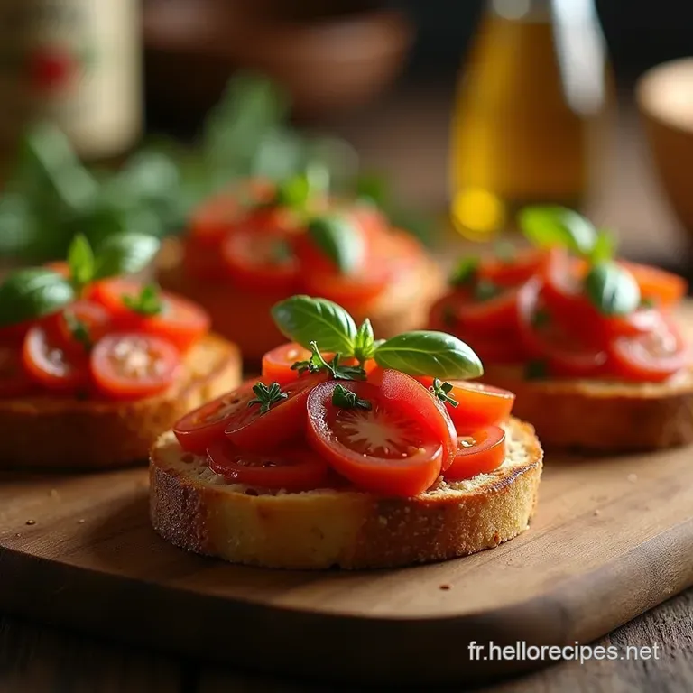 Le Joyau de lApéritif Bruschetta Traditionnelle à lAil et Basilic Frais presentation