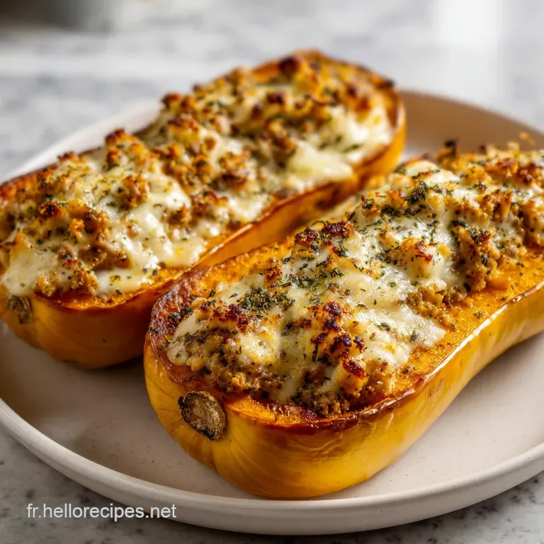 Butternut Farcie Viande Hach&eacute;e Au Four Moelleux Et R&eacute;confortant presentation
