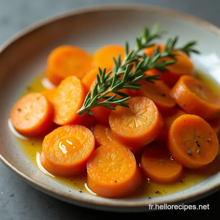Les Carottes Nobles Rôties au Miel Ail Confits et Bouquet de Thym Frais
