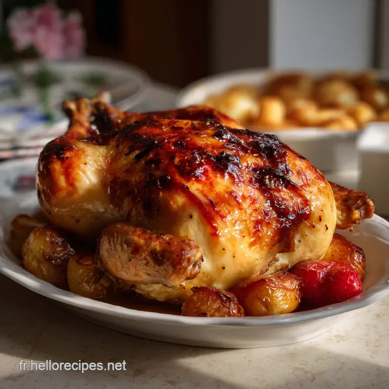 Elegant plate showcasing slices of tender capon alongside a colorful medley of glazed carrots and parsnips, a culinary del...
