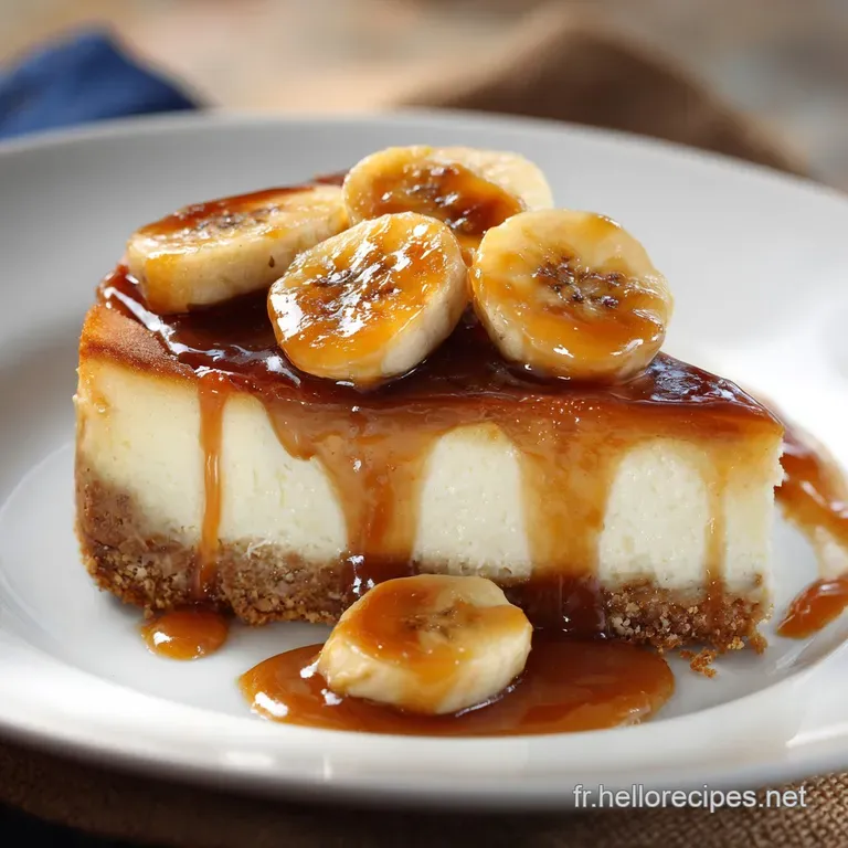 Cheesecake au Caramel et Banane avec Cro&ucirc;te aux Am Recette Cr&eacute;m&eacute;e.