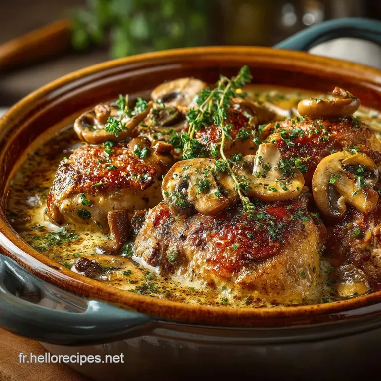 Cocotte de Volaille aux Champignons des Bois et Crème de Thym Chapeau de Pâte Feuilletée Dorée presentation