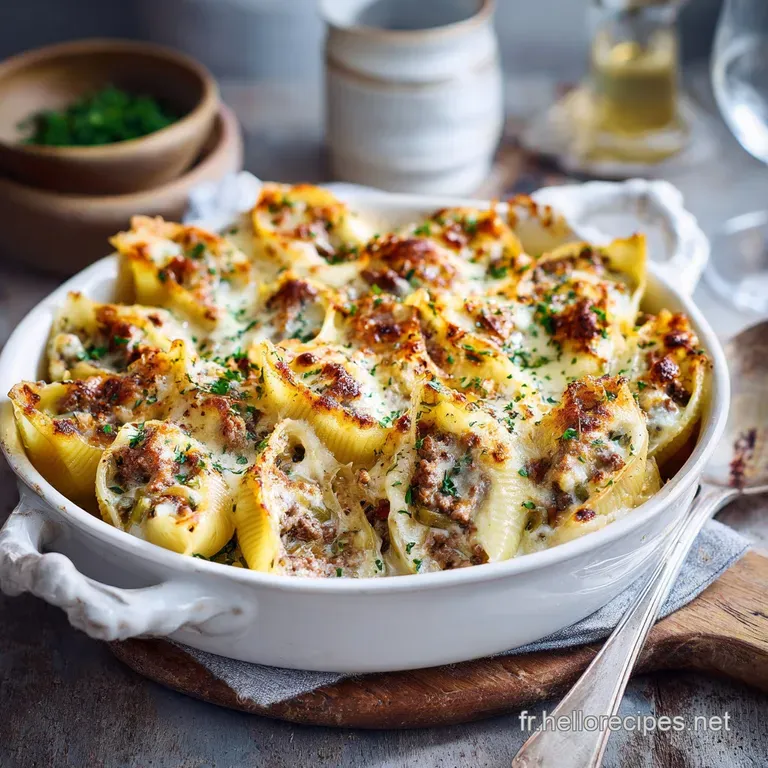 Conchiglioni Farcis &Agrave; La Viande Hach&eacute;e Et Mozzarel Fa&ccedil;on Gratin Xxl presentation