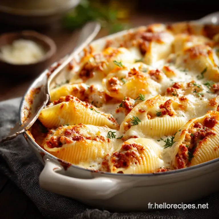 Conchiglioni farcis &agrave; la viande hach&eacute;e et mozzarel fa&ccedil;on gratin XXL
