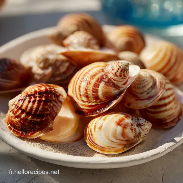 Elegant plate holding a scallop shell overflowing with a rich, golden seafood mixture, garnished with bright green herbs. ...