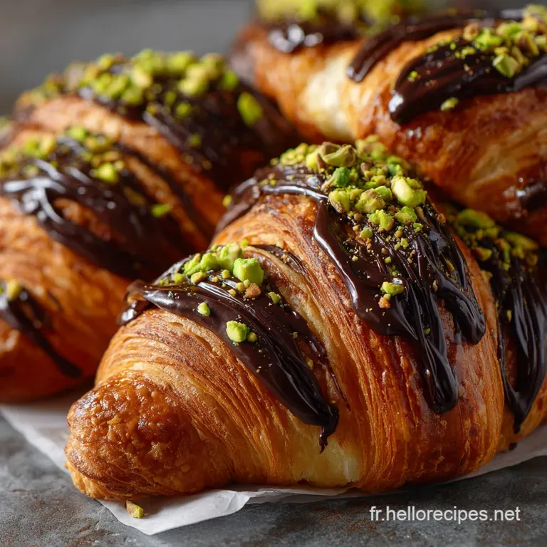 Croissants Au Chocolat Pistaches Et Gla&ccedil;age La Recette De Chef Niveau Difficile presentation