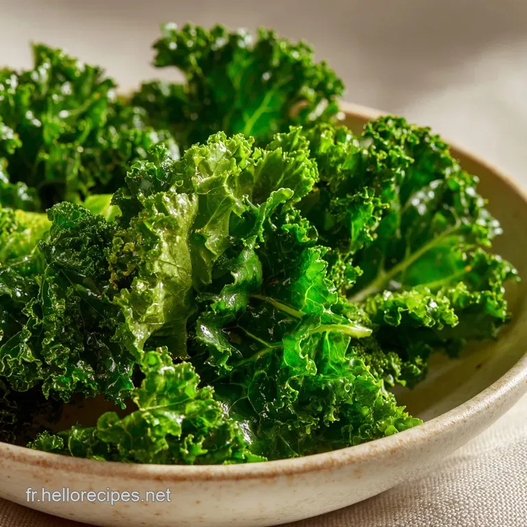 Steaming mound of bright green kale, plated elegantly with a delicate drizzle of oil; a healthy, appetizing portion.