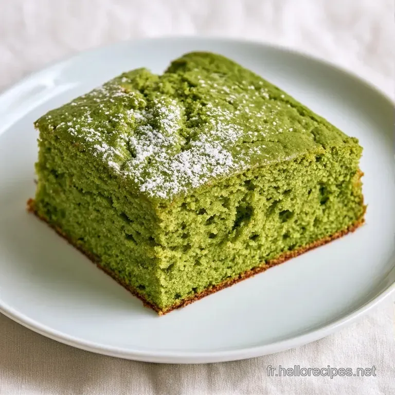 Tranche de mousse vert tendre pos&eacute;e sur une assiette blanche, d&eacute;cor&eacute;e d'une baie rouge et d'une feuille de menthe.