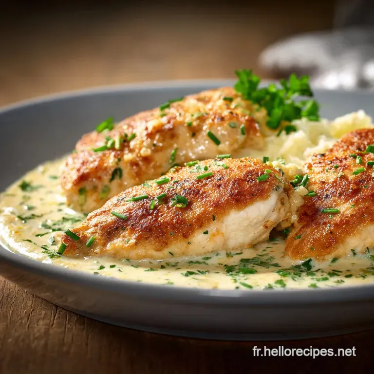 Escalopes De Poulet La Sudoise Sauce Cr&eacute;meuse Et Champignons presentation