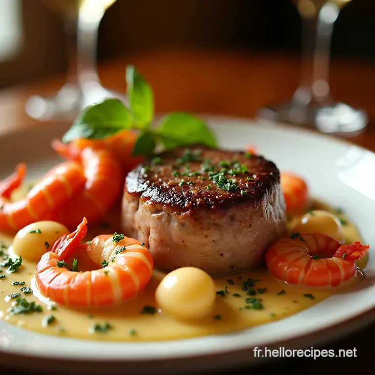 Filet Mignon &Agrave; La Cr&egrave;me De Homard Et Crevettes presentation