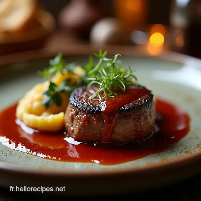 Filet Mignon du Bistrot La Maîtrise de la Saisie Parfaite à la Poêle Sauce Express au Vin Rouge presentation