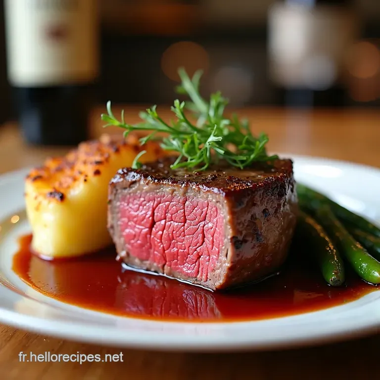 Filet Mignon with Red Wine Reduction PotatoCelery Root Gratin presentation