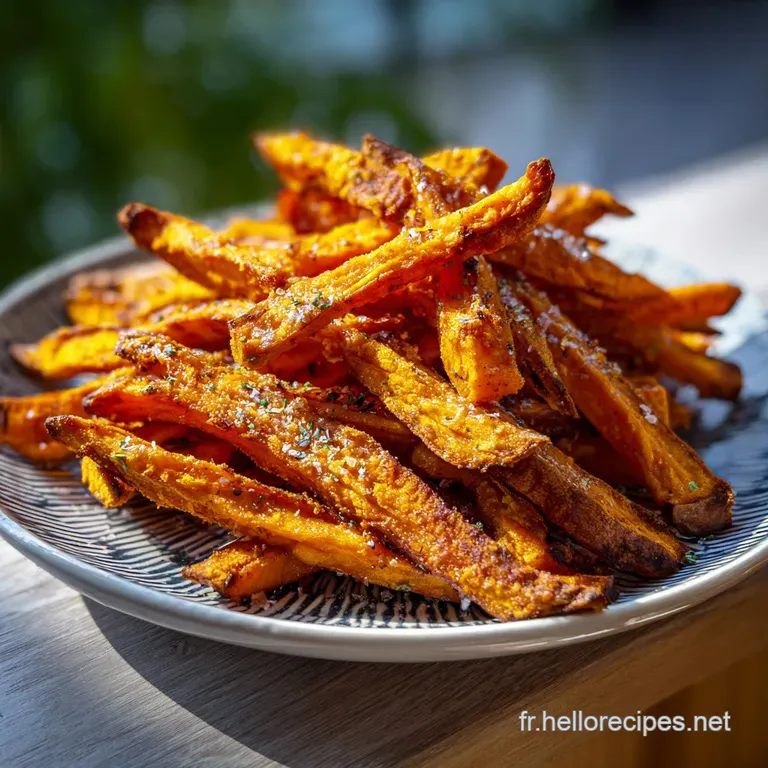 Pile of vibrant orange sweet potato fries served in a wire basket, next to a small ramekin filled with a creamy dipping sa...