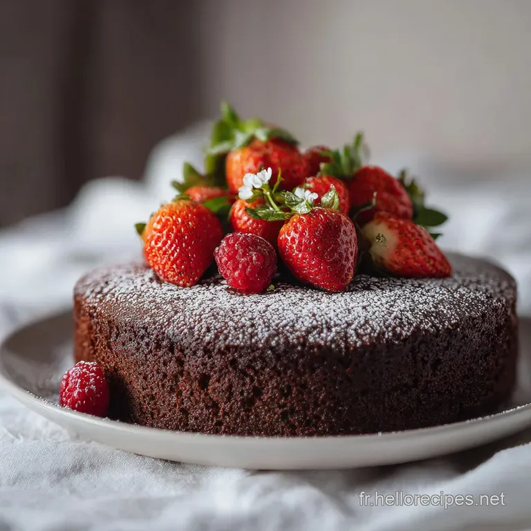 A slice of fluffy cake with a tender crumb, adorned with vibrant fresh berries and a dollop of cream.