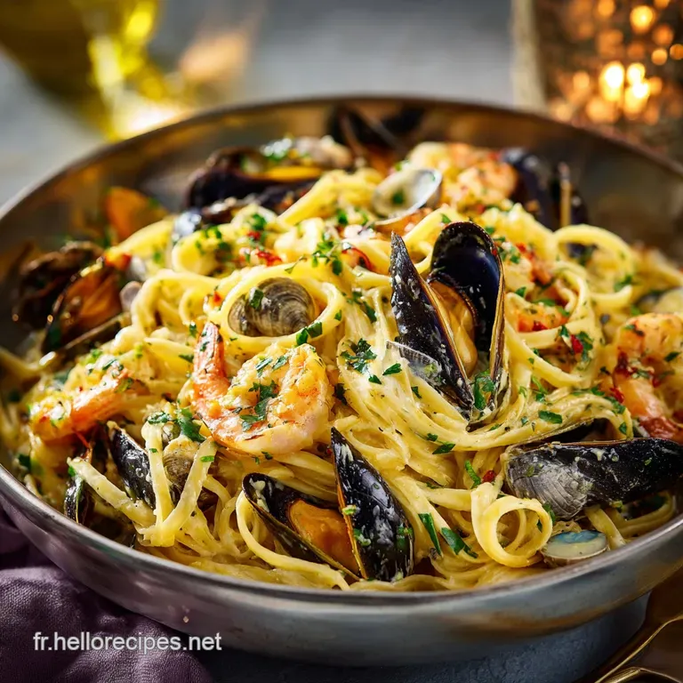 Les Pâtes du Pêcheur Linguine aux Fruits de Mer Crème de Safran et Vin Blanc