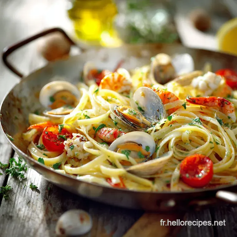 Linguine Aux Fruits De Mer Frais &Eacute;mulsion Cr&eacute;m&eacute;e Au Vin Blanc presentation
