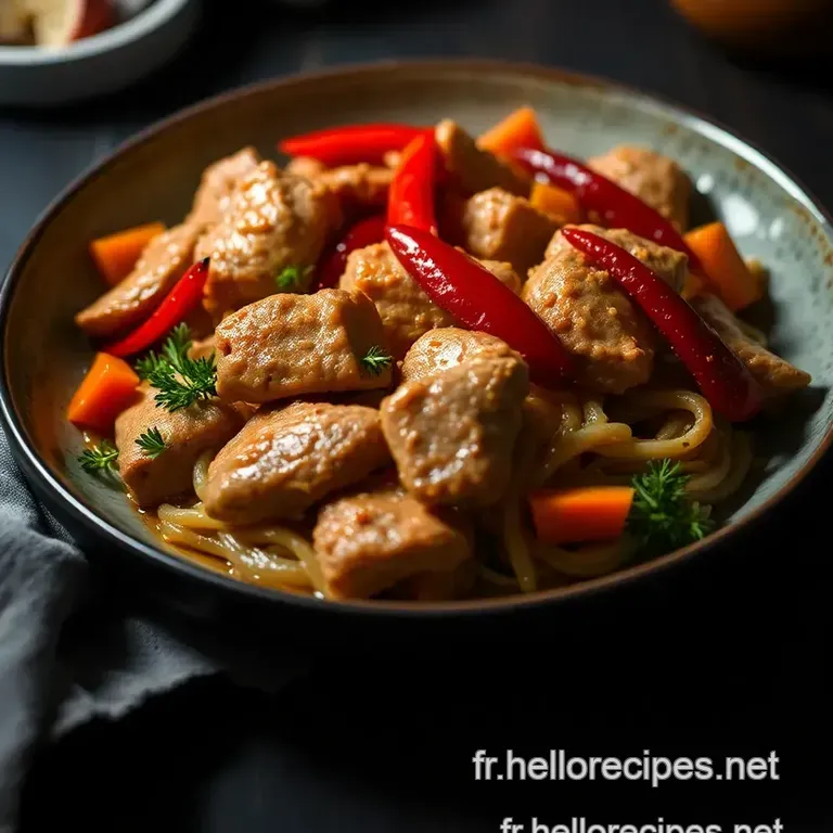 Nouilles Chinoises au Poulet Sauté presentation