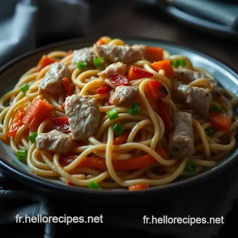 Nouilles Sautées au Poulet : Un Plat Épicé et Réconfortant presentation