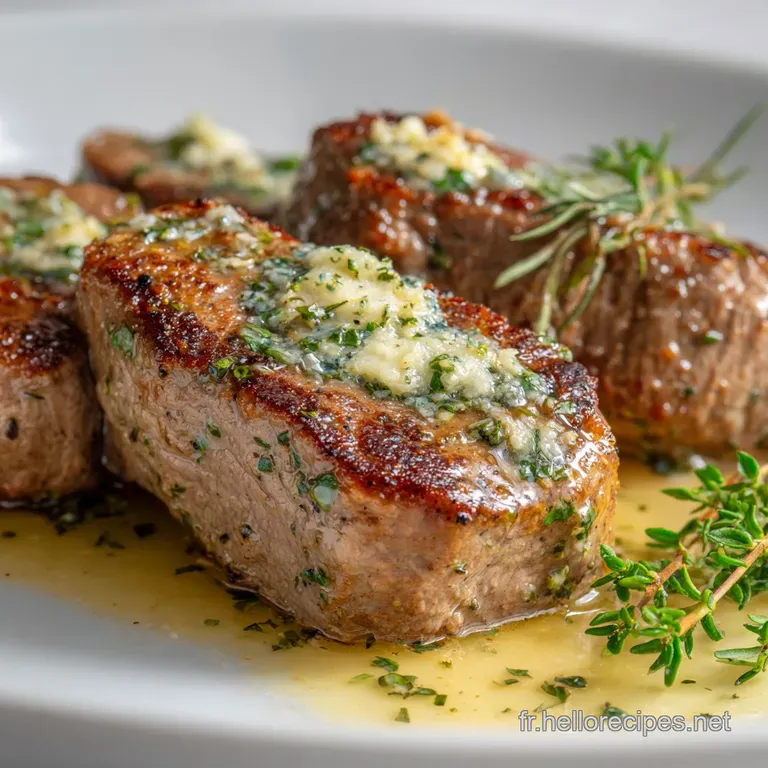Pan-seared beef with vibrant green garnish on a white plate. Notice the glossy sauce, tender texture, and golden-brown crust.