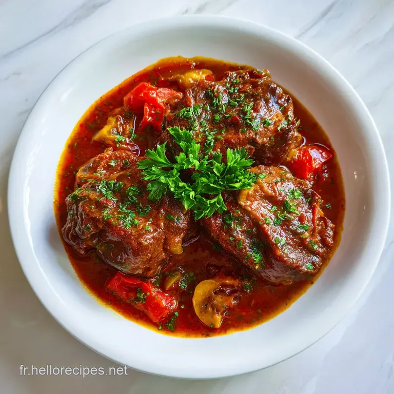 Elegant plate showcasing a glistening veal shank, vibrant saffron risotto, and a sprinkle of herbs.