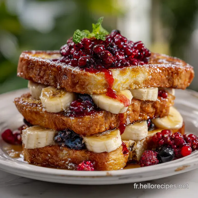 Pain Perdu Banane Baies : Brioche R&ocirc;tie Et Fruits Frais presentation