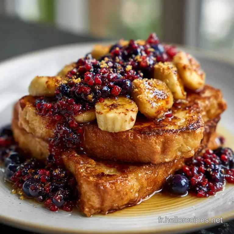 Pain perdu banane baies : Brioche r&ocirc;tie et fruits frais