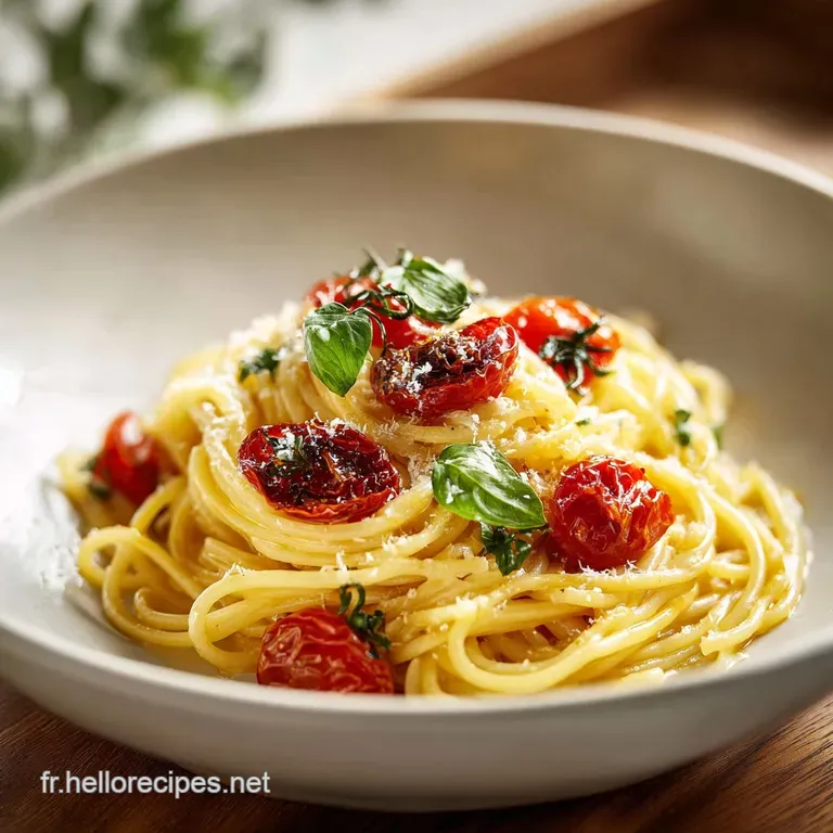 Elegant plating of pasta with a rich, glossy sauce. Sprinkled herbs and a dusting of cheese create an inviting, flavorful ...