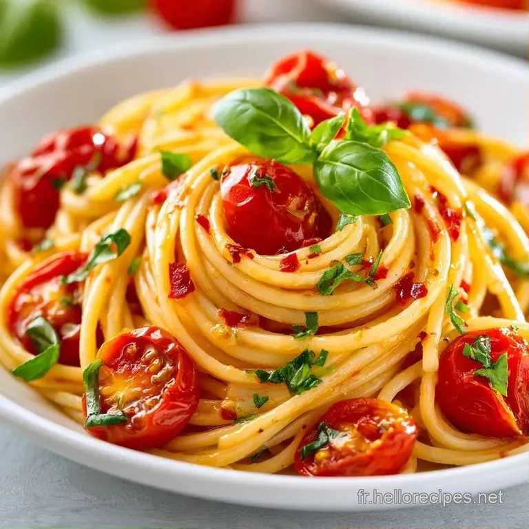 P&acirc;tes dress&eacute;es avec soin dans une assiette blanche, sauce tomate onctueuse et touches de basilic vert &eacute;clatant.