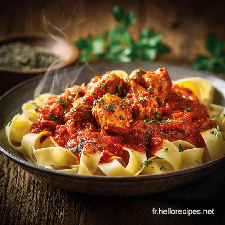 P&acirc;tes au poulet et sauce rouge le rag&ugrave; mijot&eacute; parfait pour les d&icirc;ners du dimanche