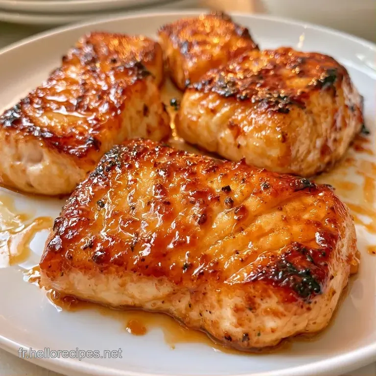 Poisson au gla&ccedil;age ambr&eacute; et luisant, dress&eacute; avec pr&eacute;cision sur une assiette sombre avec un zeste de citron frais.
