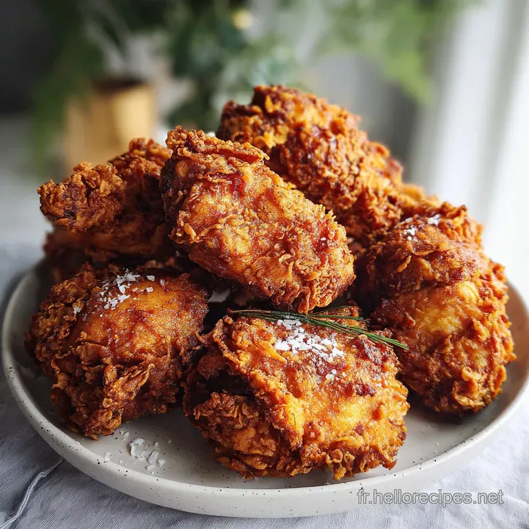 Perfectly arranged air-fried chicken on a white plate, garnished with bright green herbs. Steam rises, promising juicy, fl...