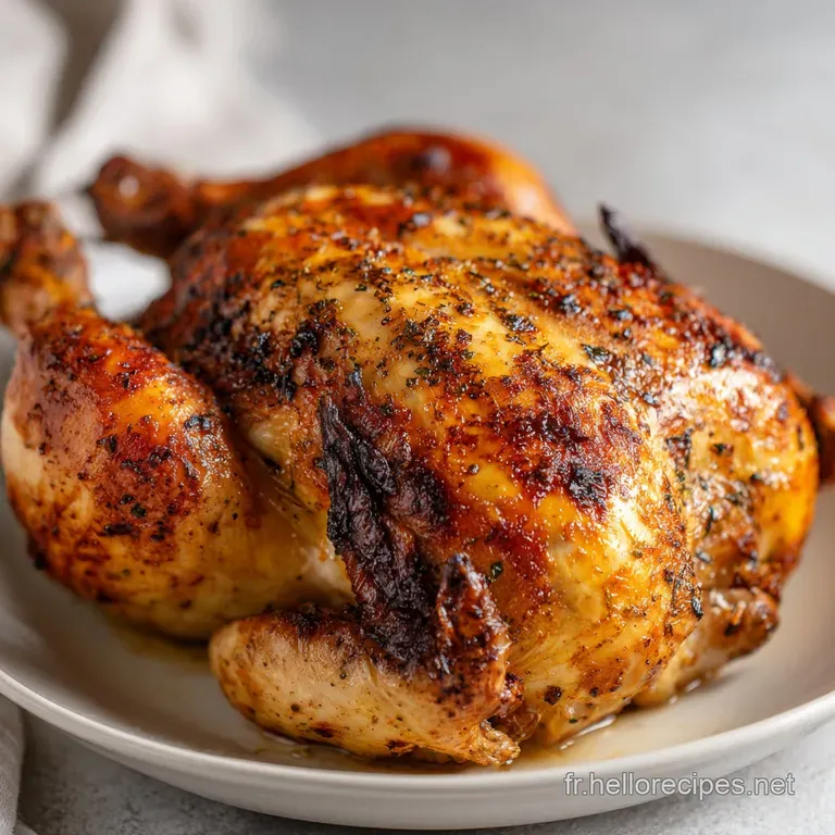 Perfectly portioned roasted chicken with glazed vegetables on a white plate. Garnished herbs add a fresh pop of green color.