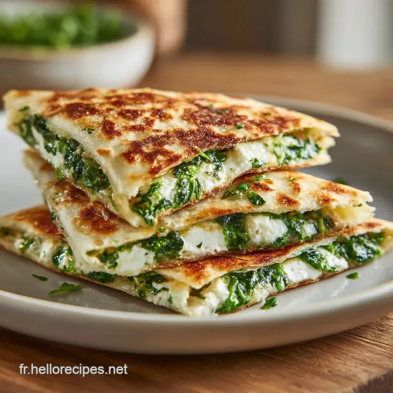 Crispy, golden quesadilla wedges artfully arranged with a dollop of sour cream and fresh herbs