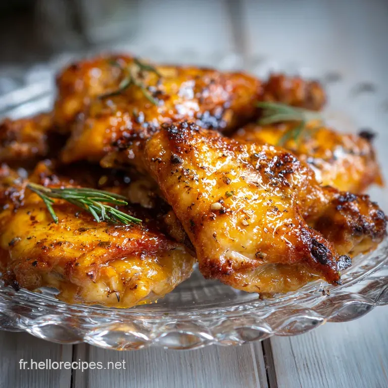 Perfectly roasted chicken leg on white plate, bright green herbs sprinkled over the crispy skin, with steaming vegetables ...