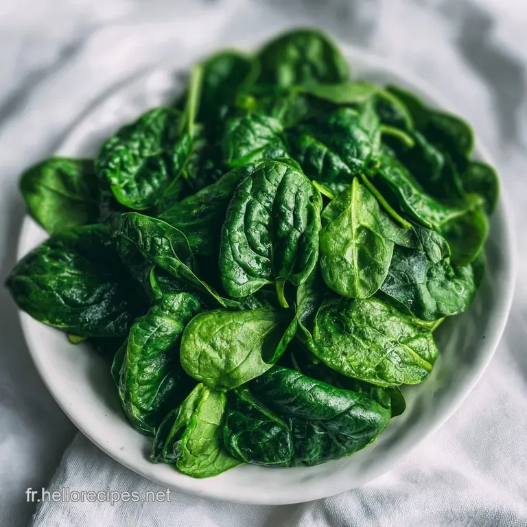 Elegant plate of wilted spinach; tender leaves draped artfully, glistening with olive oil. Fresh herbs provide pops of col...
