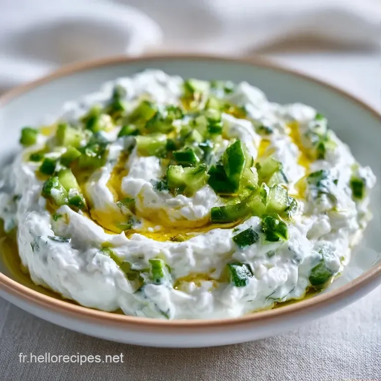 Bol en terre cuite contenant une sauce blanche fra&icirc;che, d&eacute;cor&eacute;e d'une branche d'aneth et d'un trait d'huile brillante.