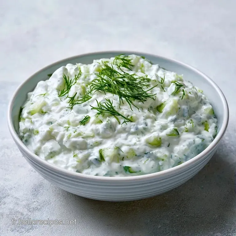 Bol en c&eacute;ramique contenant une sauce blanche fra&icirc;che, d&eacute;cor&eacute;e d'une feuille de menthe verte et d'un tour de poivre noir.
