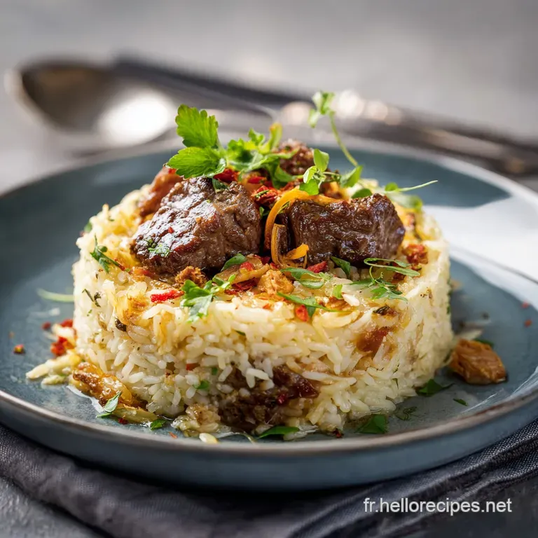 Riz &Agrave; La Viande De B&oelig;uf Confits Le Pilaf De Bistrot Parfait presentation