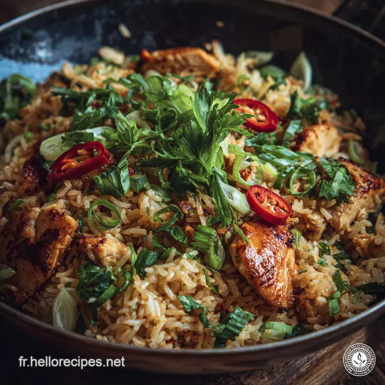 Riz Saut&eacute; Tha&iuml;landais Au Poulet Khao Pad Gai Le Tr&eacute;sor Du Wok presentation