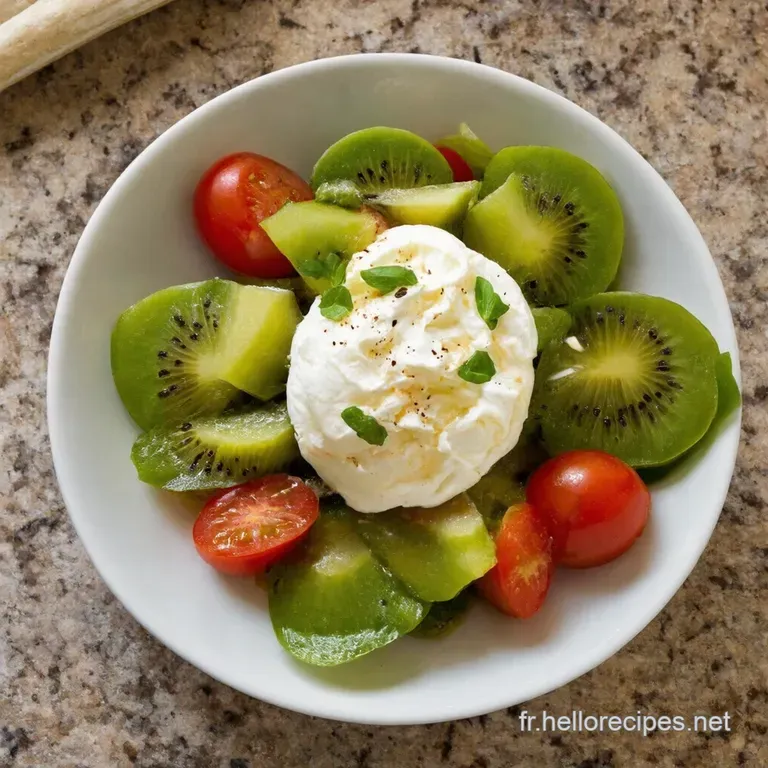 Salade D&eacute;t&eacute; Exotique Tomates Kiwi Et Burrata Cr&eacute;meuse presentation
