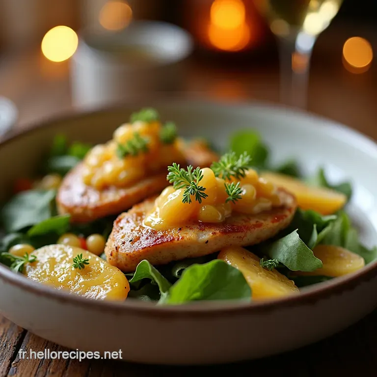 Salade Gourmande Magret Croustillant Poires au Miel Vinaigrette Xérès presentation