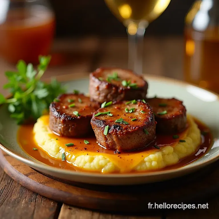 Salisbury Steaks &Agrave; La Bourguignonne Avec Pur&eacute;e &Agrave; Lail presentation