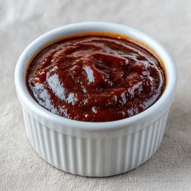 Nappe de sauce acajou brillante et &eacute;paisse s'&eacute;coulant lentement sur une pi&egrave;ce de viande grill&eacute;e, reflets satin&eacute;s.